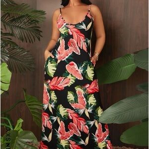 Tropical Floral Print Cami Maxi Dress